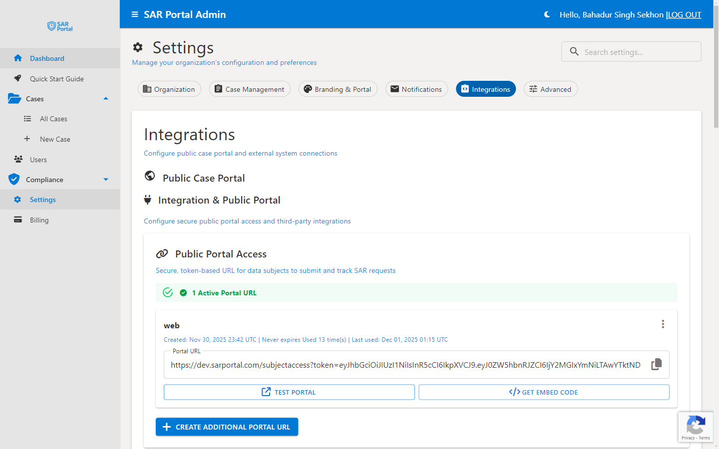 Integrations - Configure your public case portal URLs
