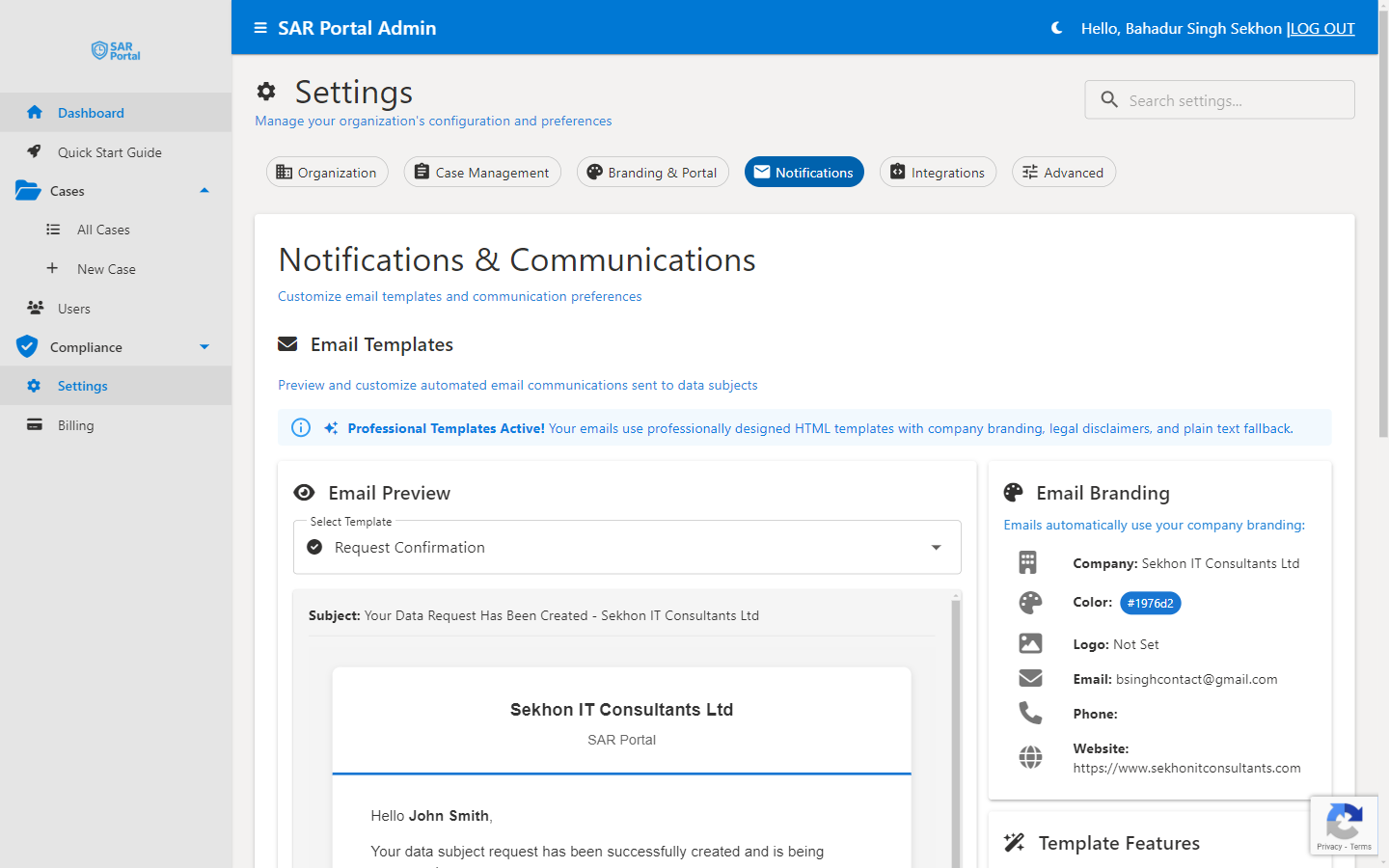 Notifications & Communications - Email templates and branding